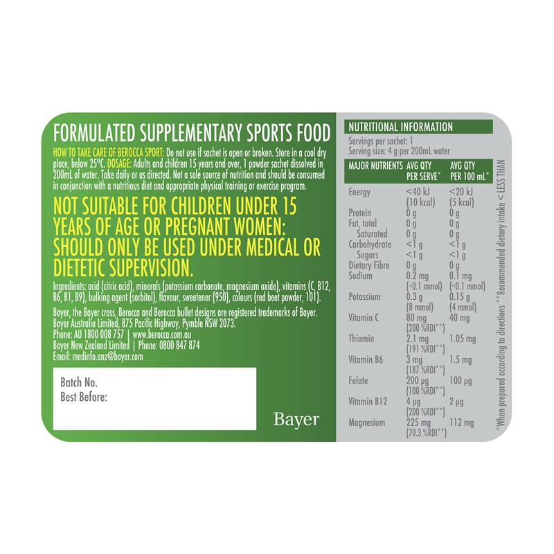 Berocca Sport B Vitamins & Electrolytes Orange Flavour Australia