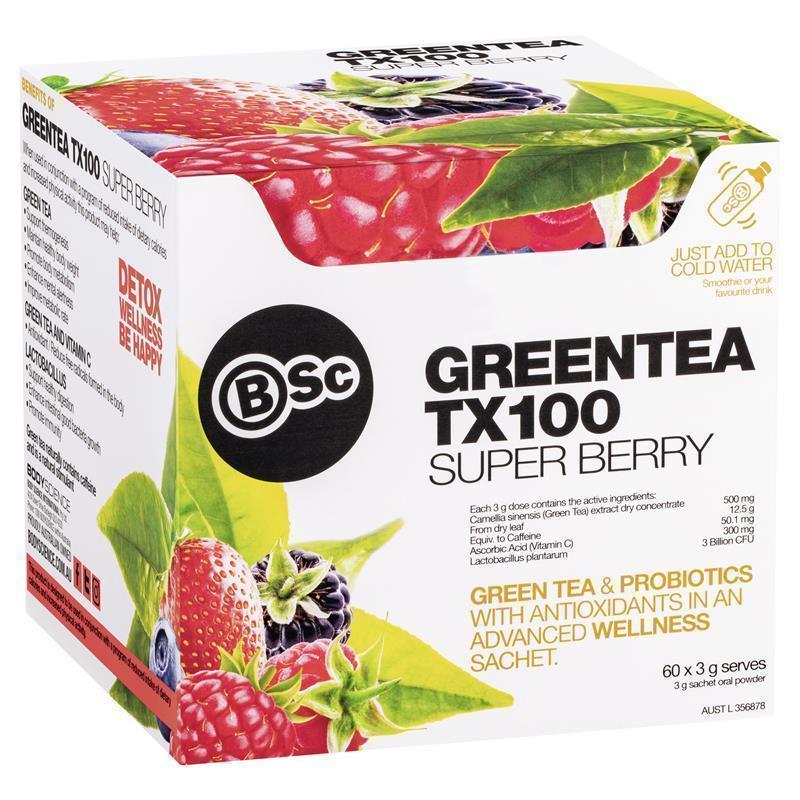 BSc Green Tea TX100 Super Berry 60 x 3g Serve Australia Supplement